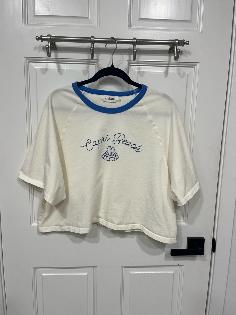Taelynn Capri Beach Blue-Trim Crop Top